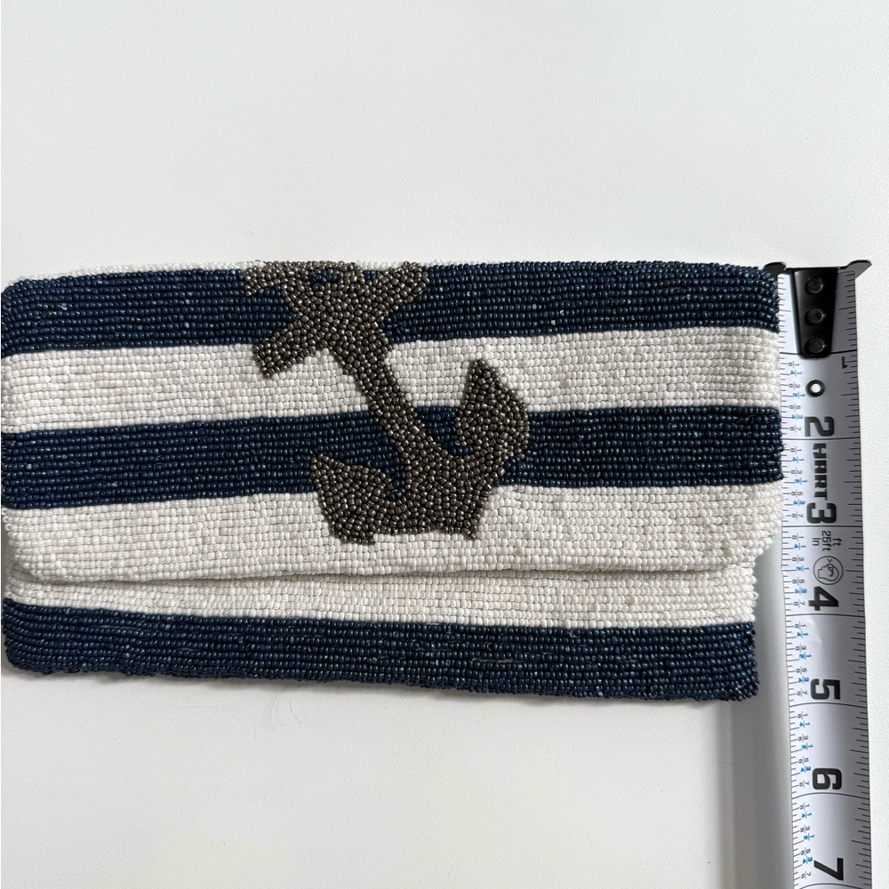 Hand Beaded Preppy Nautical Stripe Foldover Clutch - Picture 5 of 5